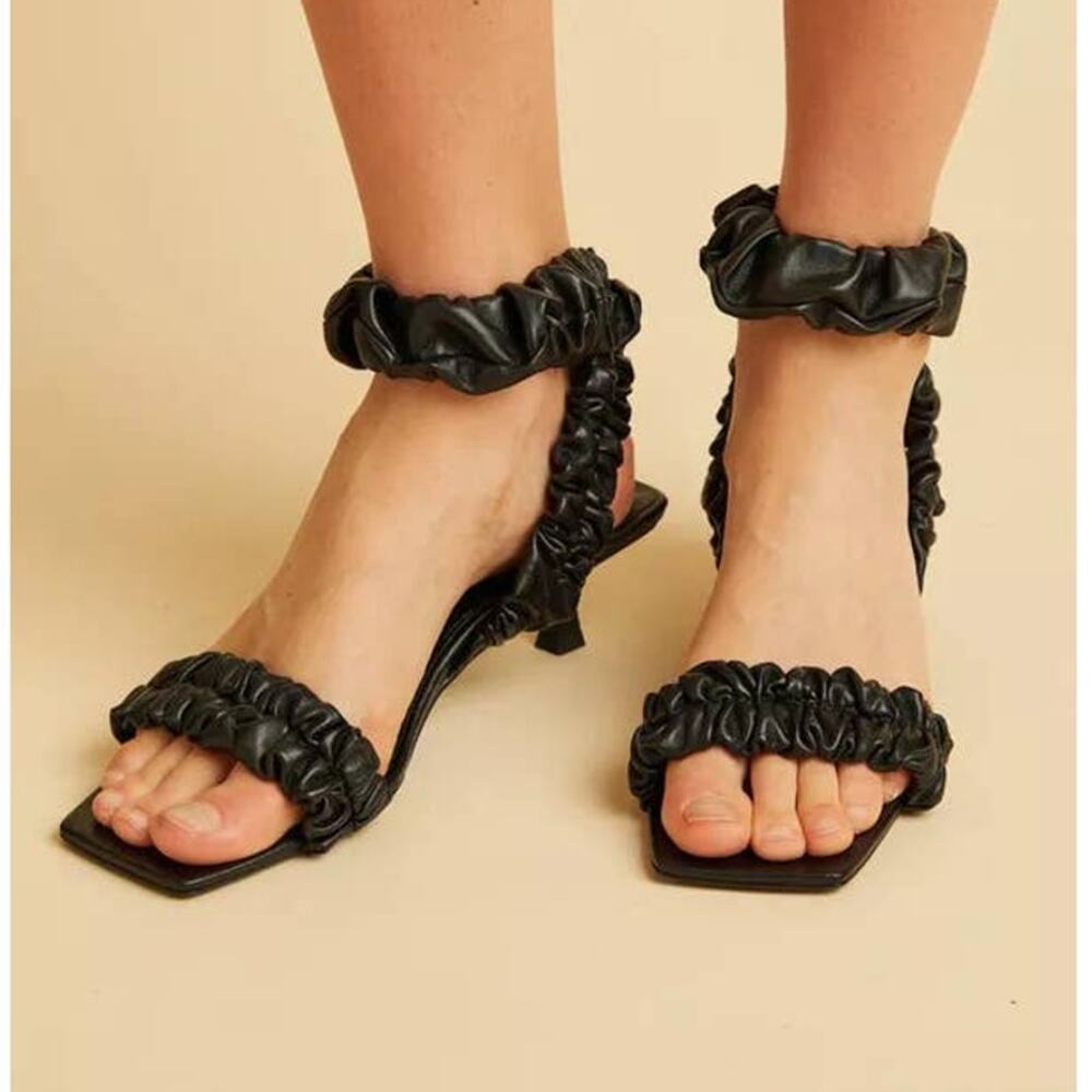 Khaite Lexington Black Ruched Leather Kitten-Heel Sandals (two different sizes) - Picture 2 of 16